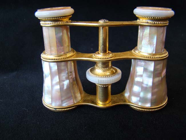 An exquisite pair of antique mother-of-pearl mounted French opera glasses made by LeMaire circa 1890